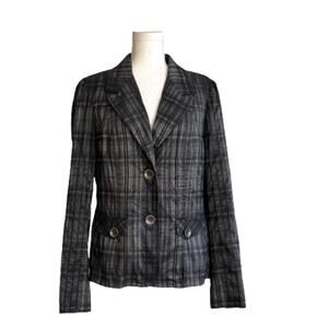 Tribal Blazer Jacket Black Gray Metallic Textured Button Front Pockets Size 10